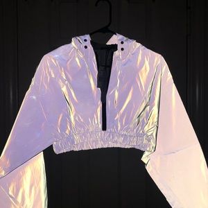 NEW Reflective Cropped Silver Zip Hoodie, Large